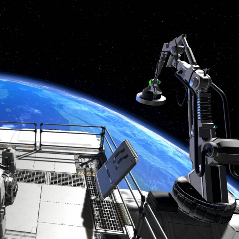 immagine dello spazio con braccio meccanico